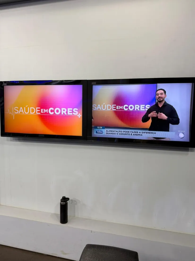 Ronan Nakau participando do quadro Saúde em Cores na TV, falando sobre nutrição